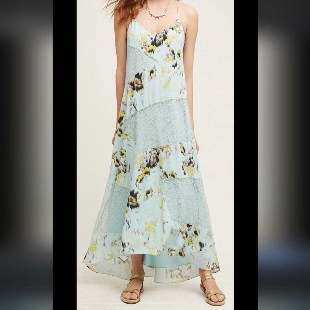 Anthropologie Sachin + Babi Rainflower Blue Lace Maxi Dress Sz 10